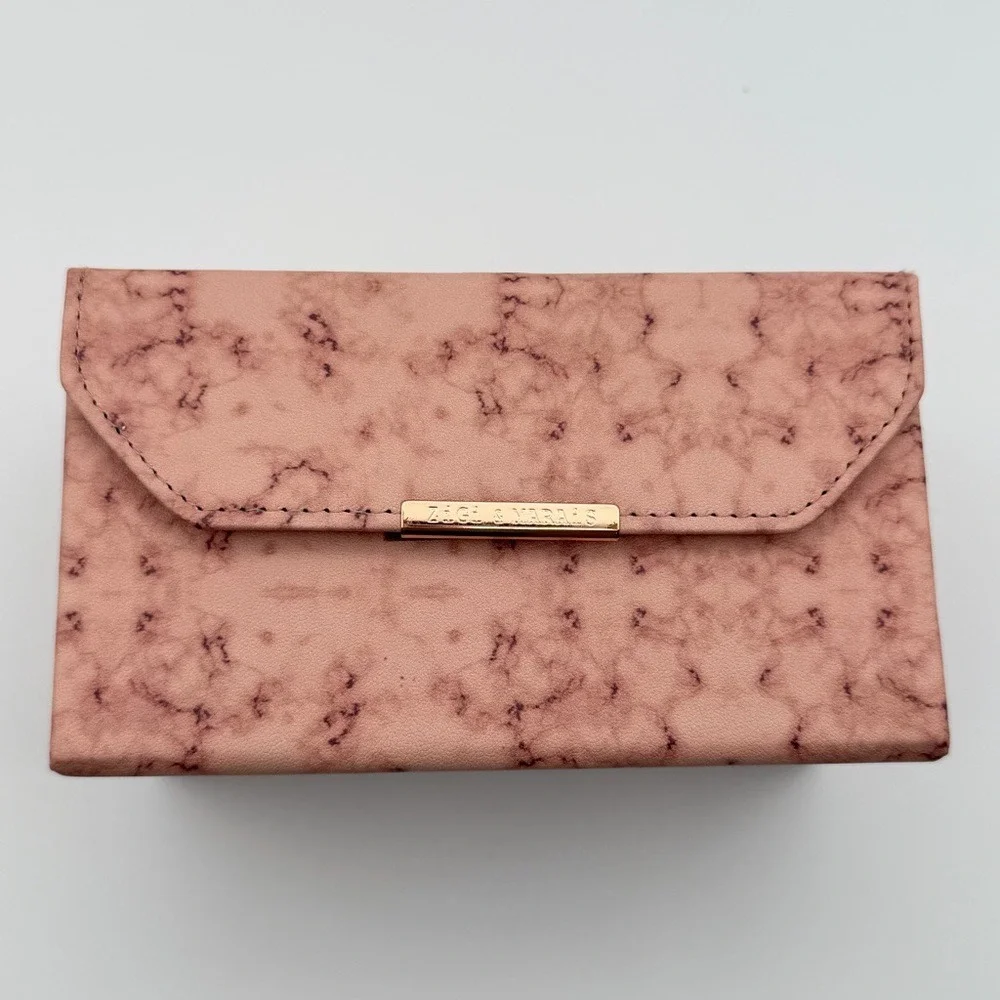 ZiGi & MARAiS Marble Pink‎ Foldable Travel Jewelry Case with Mirror Organizer